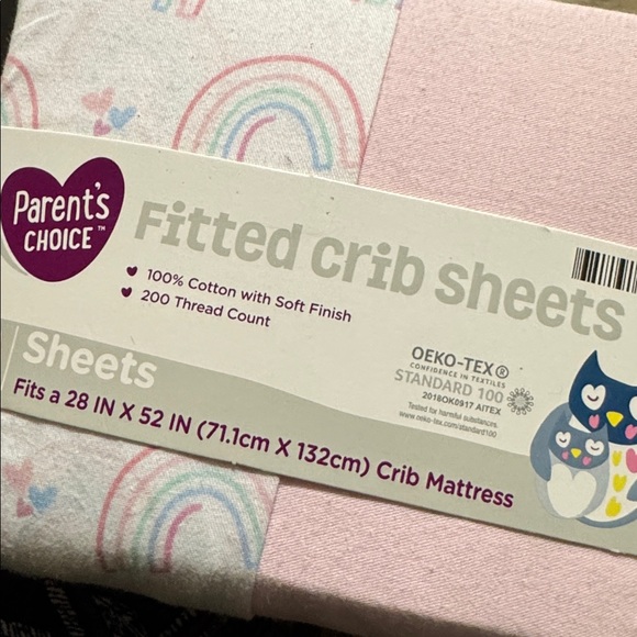 Parents Choice Fitted Crib Sheets Rainbow Pink Set of 2 Sheets - Picture 3 of 5